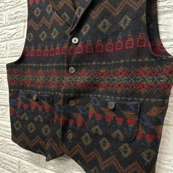 Vintage Aztec Woolrich 100%‎ Wool Vest Men’s Large  80s Button Front Retro Vest - Picture 5 of 5